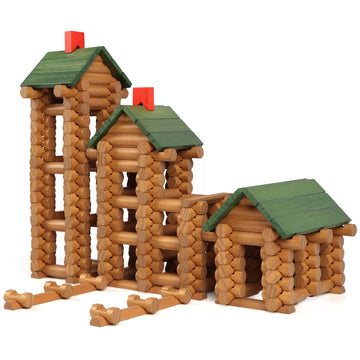 Wondertoys 328 Pcs Wooden Logs Set Ages 3+, Classic Building Log Toys For Kids, Creative Construction Engineering Educational Gi