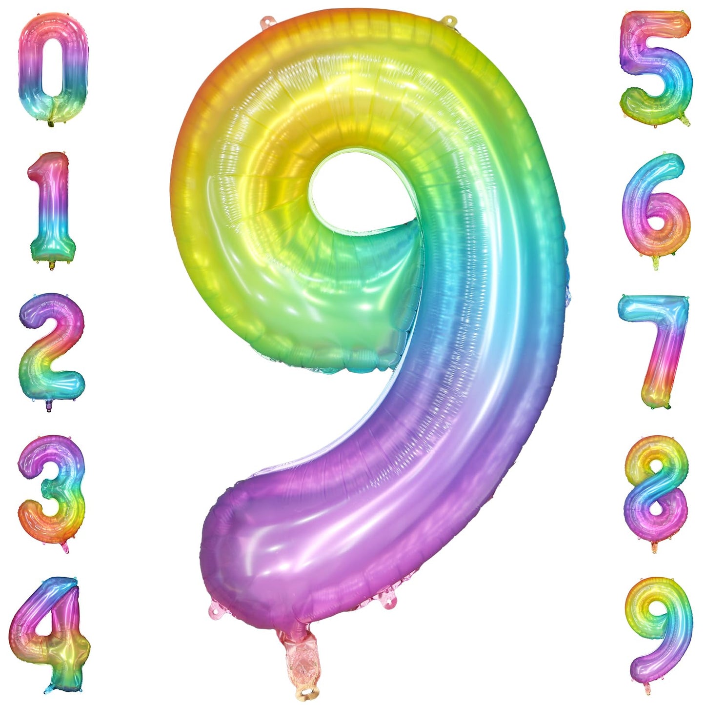 Paticool 40 Inch Rainbow Number Balloon 9, Large Number Foil Balloons Mylar For Girl Boy Birthday Party Celebration Decorations