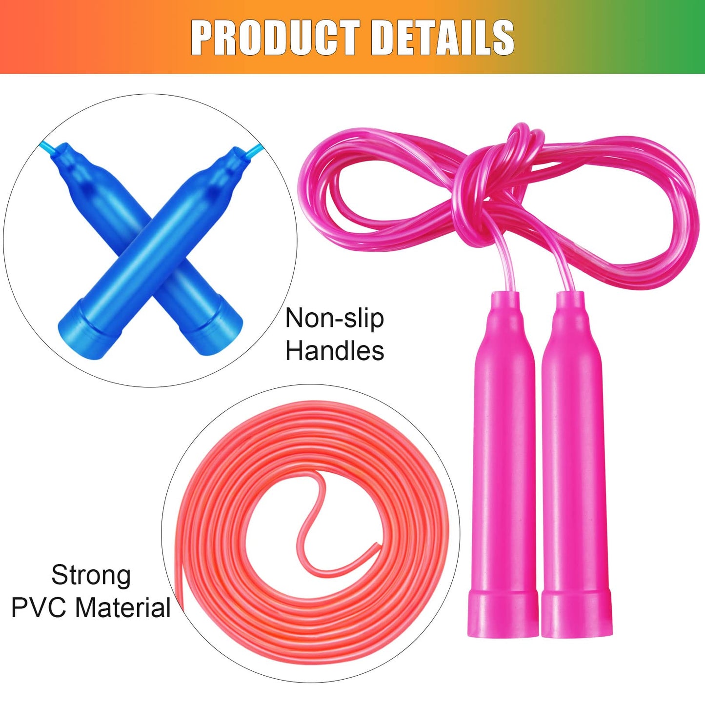 24 Pack Colorful Jump Ropes,7.3 Feet Jump Rope For Kids,Adjustable Outdoor Jump Ropes Skipping Rope,Pvc Jumping Ropes Great Part