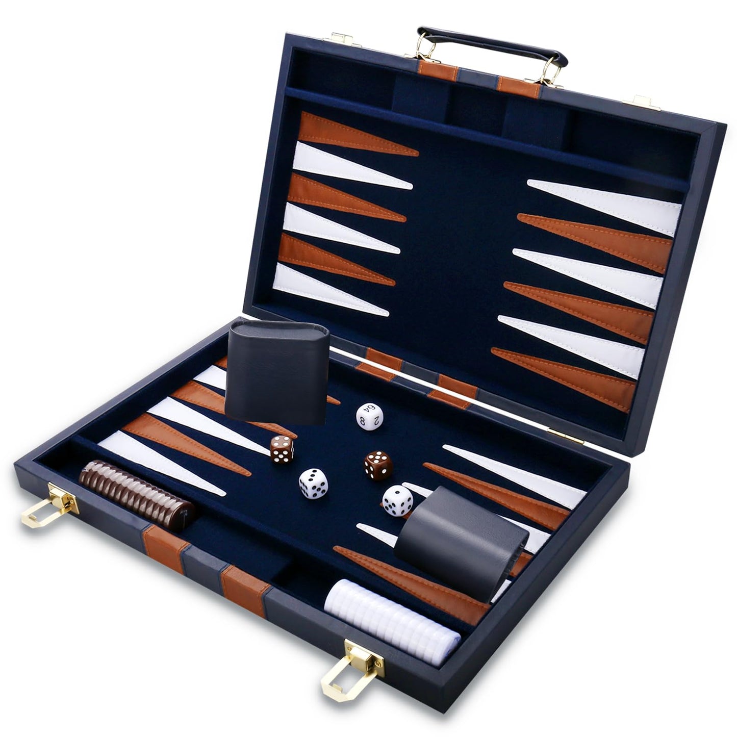 Backgn Set - Classic Board Game with enhanced Leather Case - Portable Travel Strategy Backgn Game Set for mature-themeds  Kids (18inch  Navy)