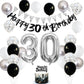 30Th Birthday Decorations For Women Men, Happy 30Th Birthday Banner With Black Silver White 30Th Birthday Balloons Birthday Cake