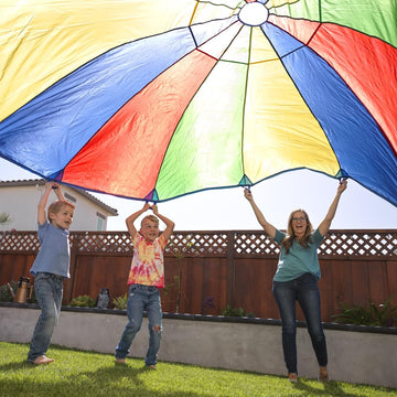 Excellerations Brawny Tough 12-Foot Rainbow Play Parachute For Kids With 12 Handles, Kids Toy, Gym Parachute