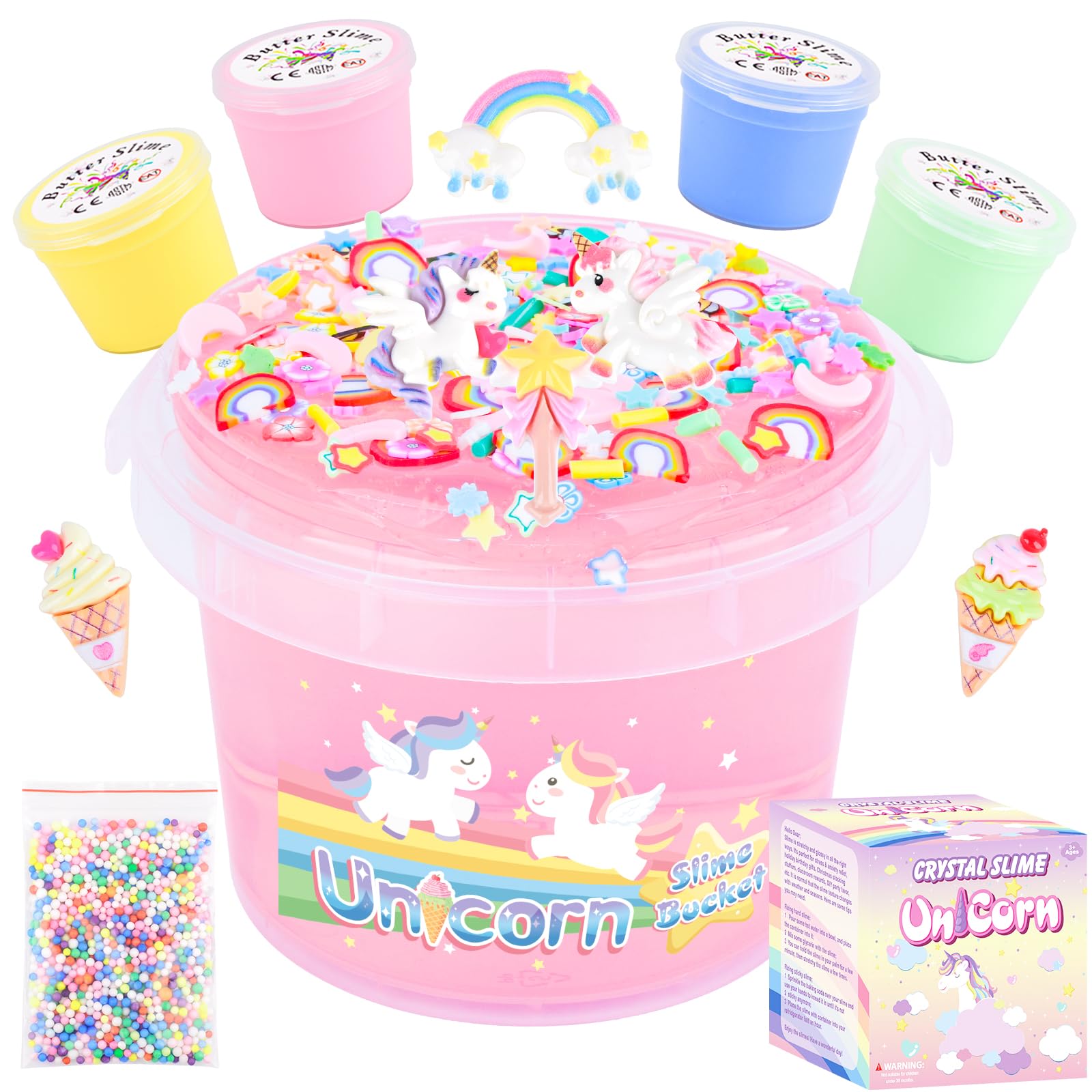 Pink Crunchy Clear Slime 13 Oz Big Bucket Gifts For Girls & Boys, Stretchy & Non-Sticky, Super Soft Stress Relief Toy, Idea Birt