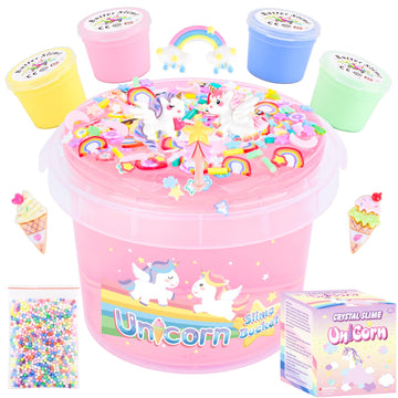 Pink Crunchy Clear Slime 13 Oz Big Bucket Gifts For Girls & Boys, Stretchy & Non-Sticky, Super Soft Stress Relief Toy, Idea Birt