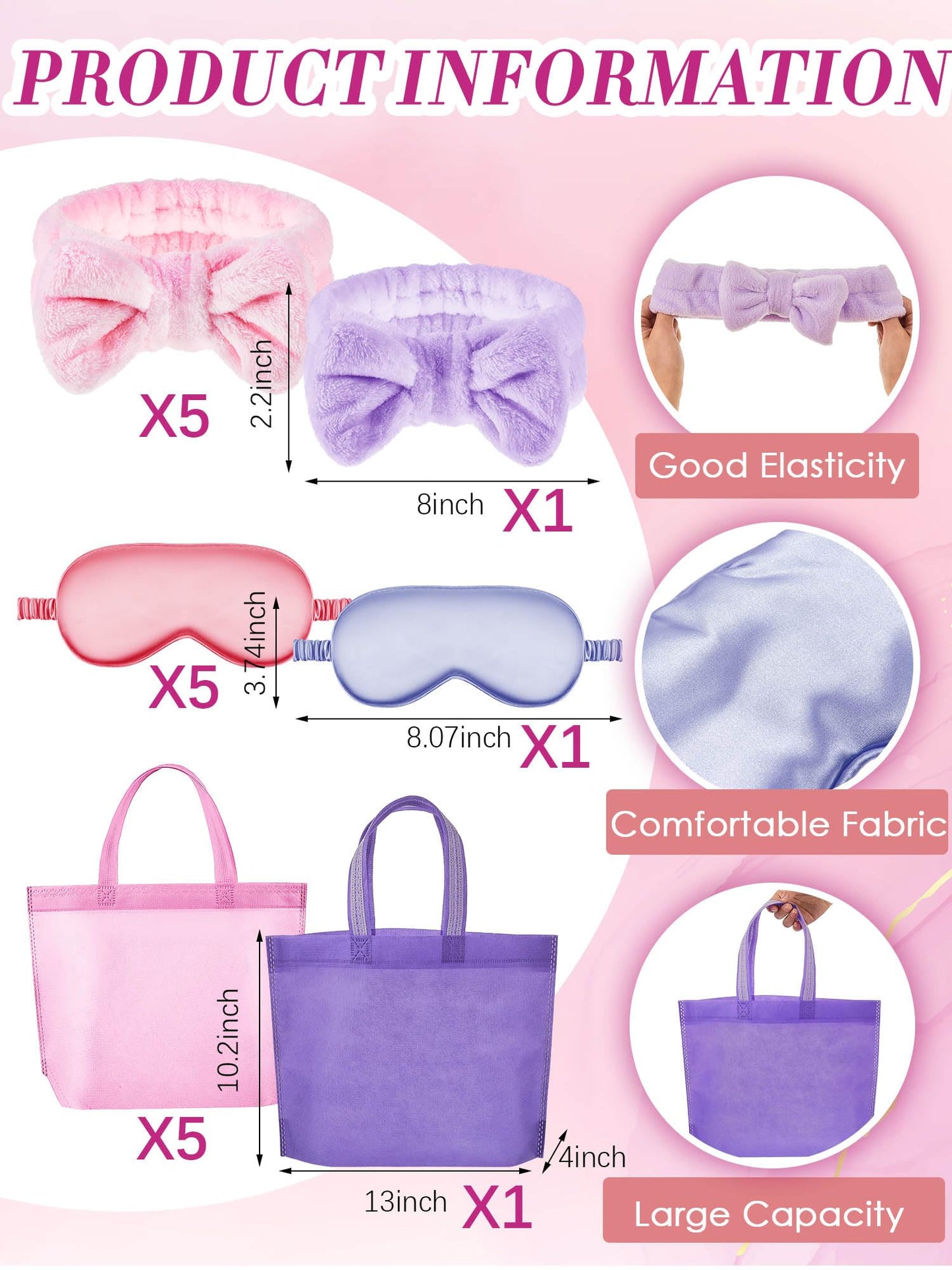 Sintuff 24 Pcs Kids Spa Party Supplies For Girls 6 Spa Party Robes 6 Tote Bags 6 Headbands 6 Spa Masks (Purple Birthday,Size 10)