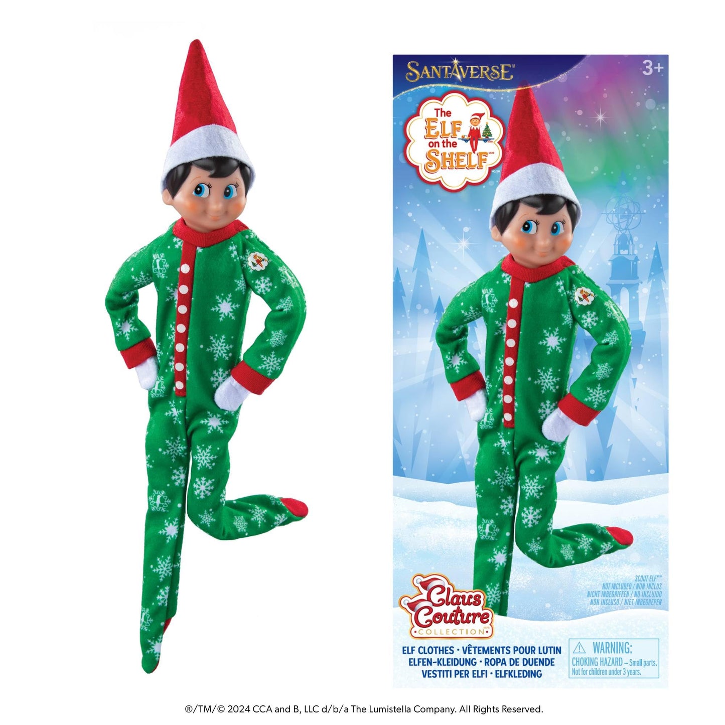 The Elf on the Shelf Snowflake Snuggle Onesie PJs, Green, Polyester, Model CCSNOSNUGPJ - Cozy Pajamas for Your Scout Elf