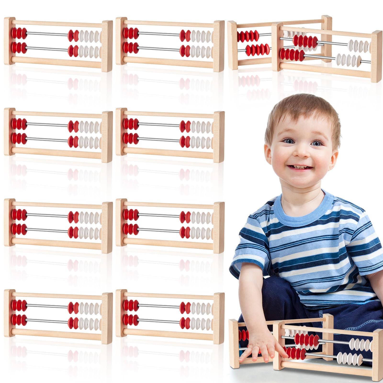 Saysurey 12 Pcs Mini 20-Bead Wooden Rekenrek Abacus, Abacus for Kids Math, Math Counters Manipulatives Counting Rack for Kids Ed
