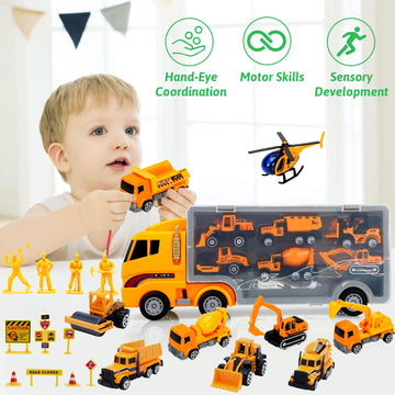 ALOTJOY Toys for Boys,25 Pcs Engineering Die-cast Construction Car Toddler Toys for 3 Year Old Boys Vehicles Gifts Kids Toys for