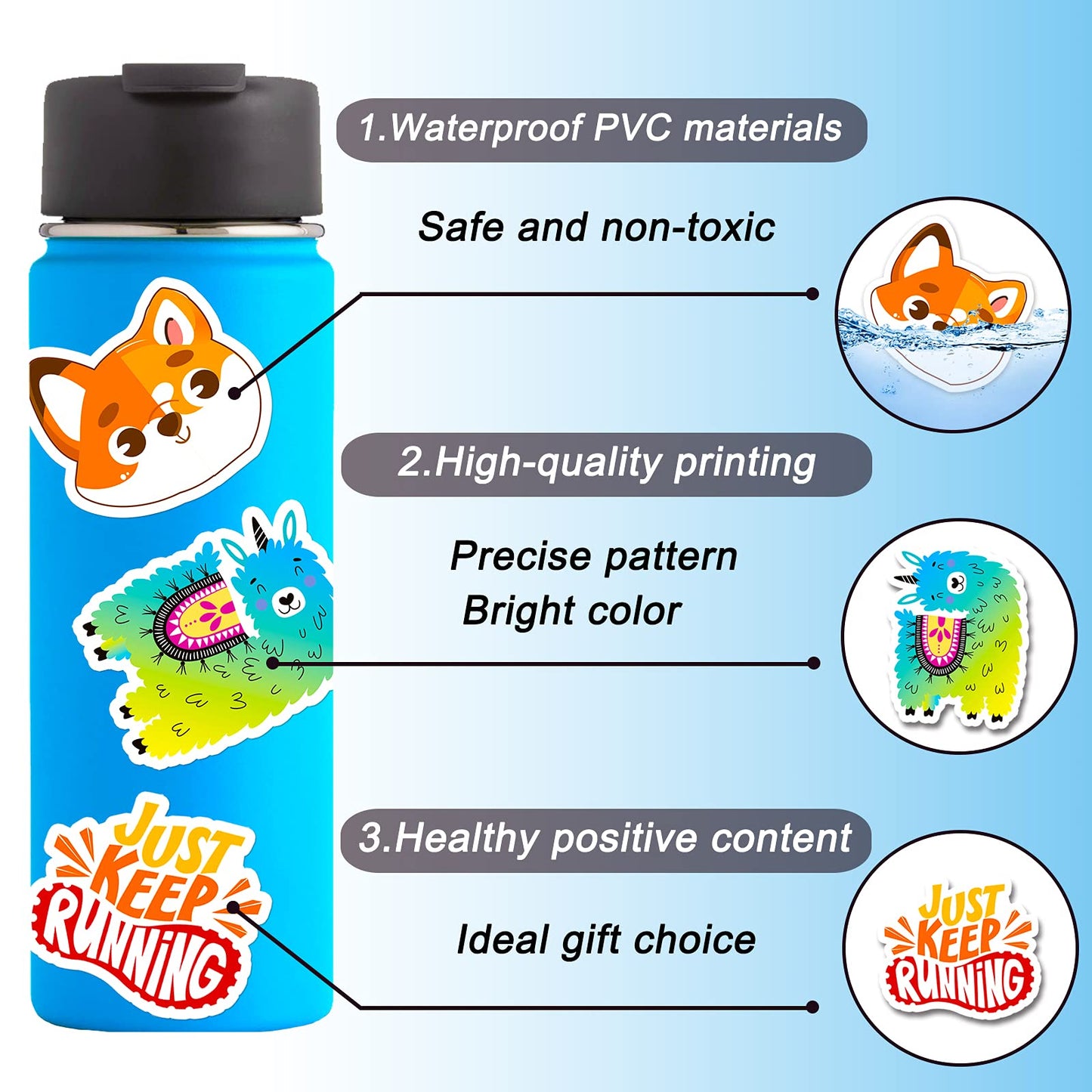 300 PCS Water Bottle Stickers, Cute Stickers for Hydroflasks VSCO Sticker Packs Cute Vinyl Waterproof Stickers for Water Bottles