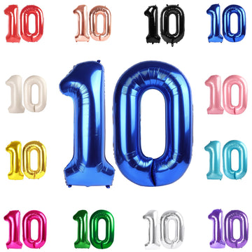 10 Balloon Number, Metallic Blue Number 10Th Birthday Balloons 40 Inch, 10 Years Old Metallic Blue Birthday Decorations For Boys