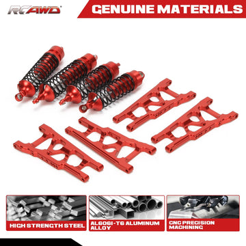 RCAWD Front Rear Full Aluminum Suspension Arms,Shock Absorber Assembled for 1/10 Traxxas Slash Rustler Hoss Stampede Bandit 4x4