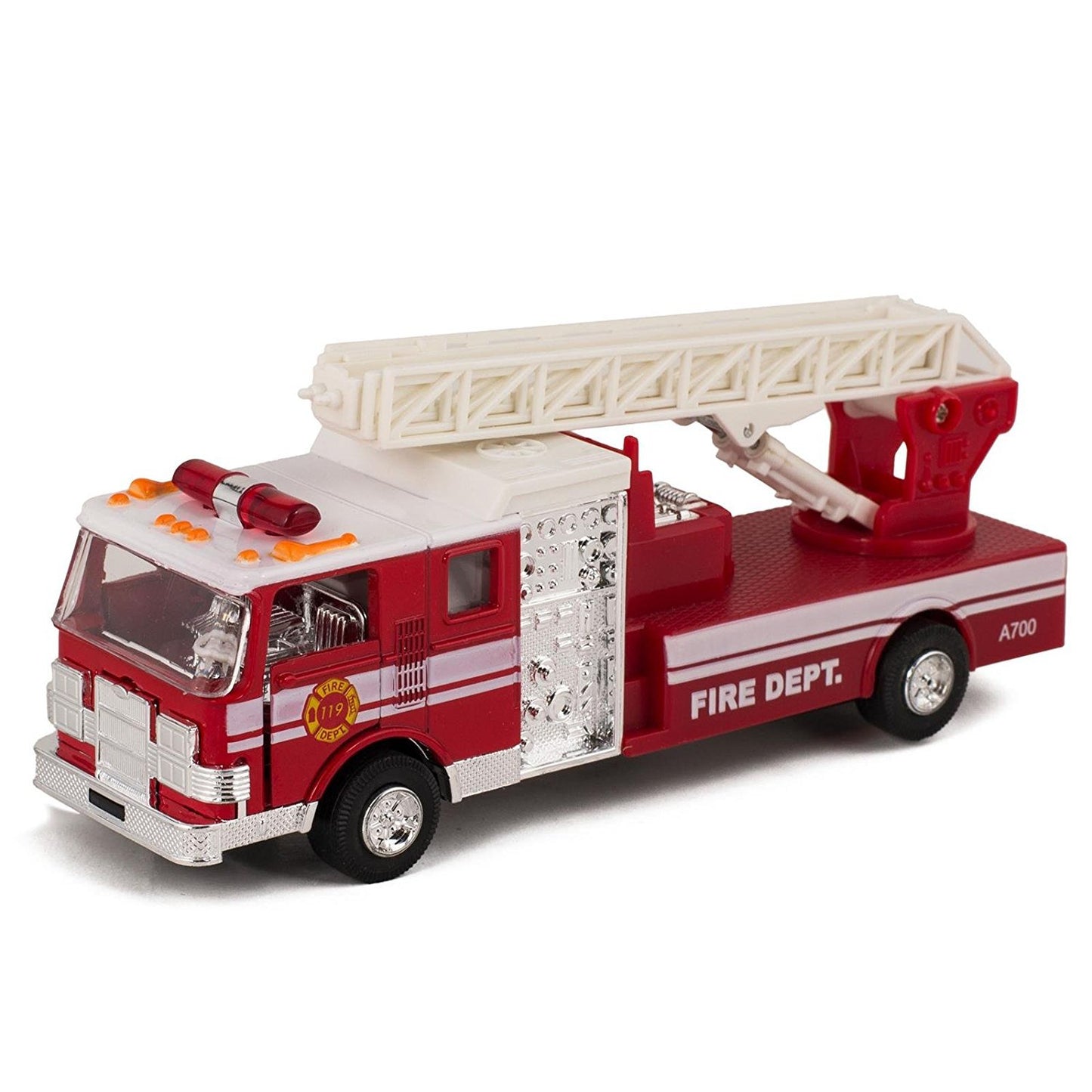 Master Toy Die-Cast Metal Fire Engine Truck with Ladder, Pull-Back Action, Red, Model 7000