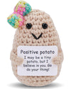 Jelutar Mini Funny Positive Potato, 3 Inch Knitted Doll With Positive Card For Cheer Up Gifts And Party Decorations, Cute Positive Potato Crochet Doll For Birthday Gifts (Potato With Rainbow Bow)