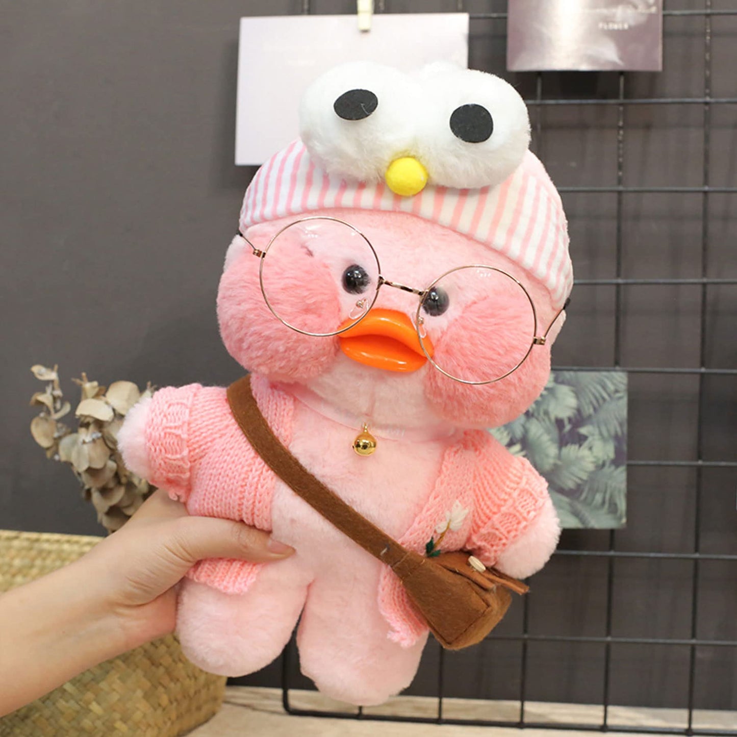 LALAFANFAN Pink Duck Plush Toy, Kawaii Plush with 12 Accessories DIY,Cute Stuffed Animal for Kids