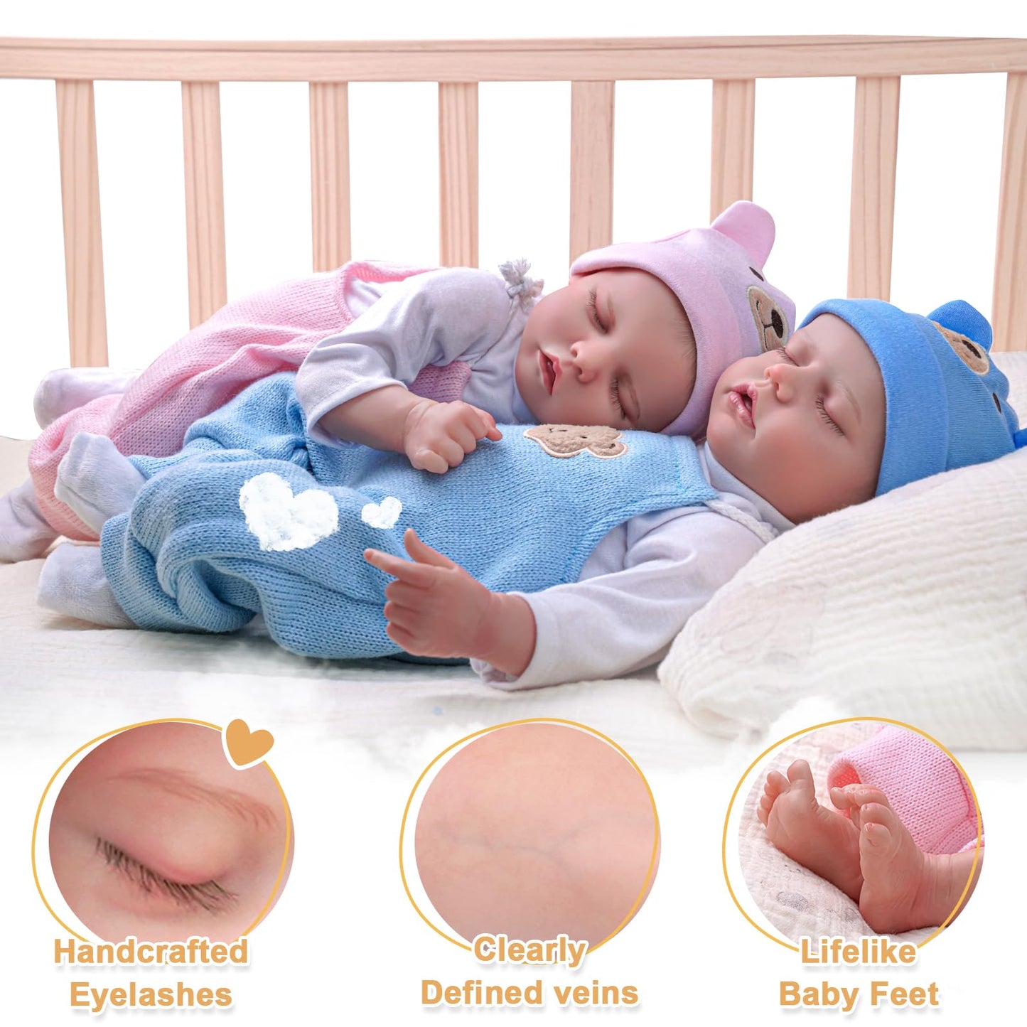 Adfo Lifelike Reborn Baby Dolls Twins, 17 Inch Soft Vinyl Baby Dolls Realistic Newborn Real Life Baby Boy Girl Dolls With Clothe