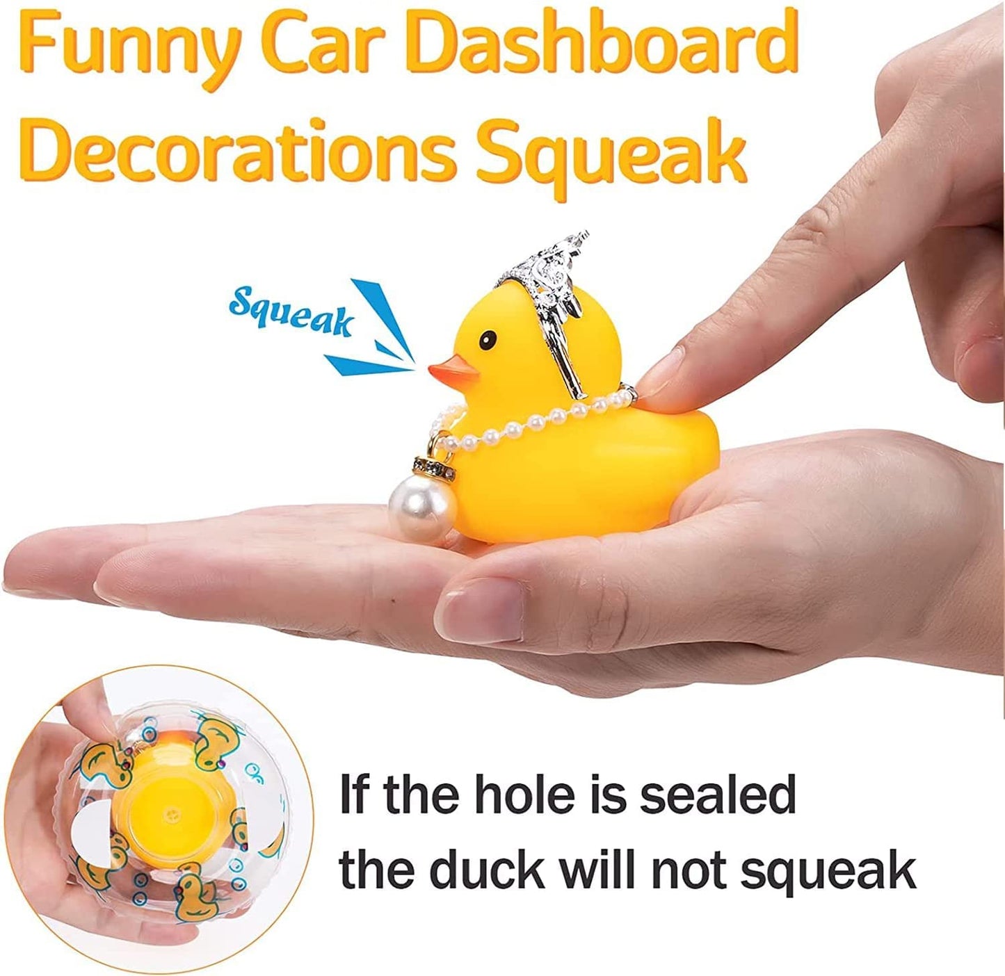 Wonuu Car Duck Rubber Duck Car Ornaments Duck Car Dashboard Decorations With Cute Headband Swim Ring Necklace Sunglasses, C-Female Crown&Gold Chain&Pink
