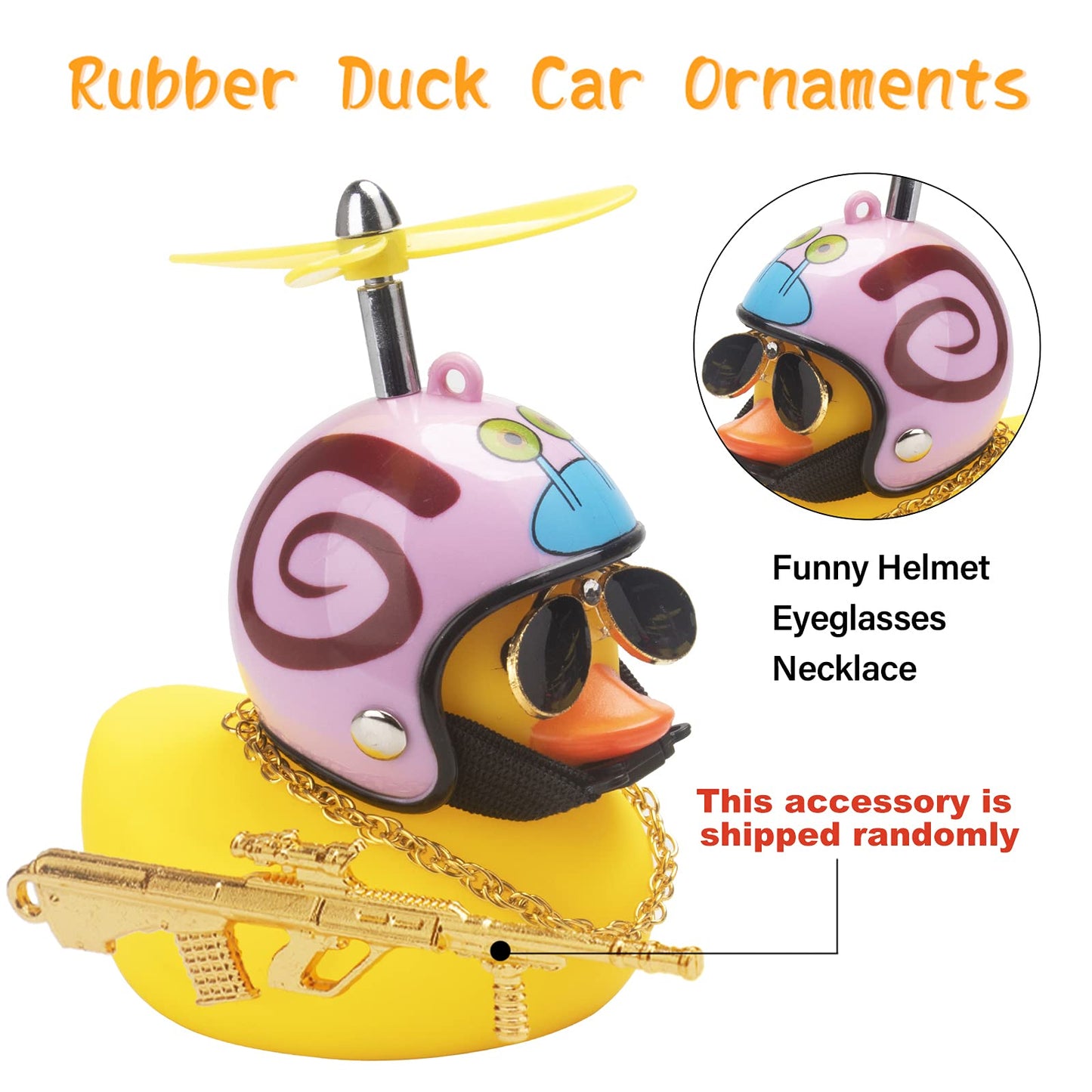wonuu Rubber Duck Car Ornaments Cool Yellow Duck Car Dashboard Decorations Squeaky Glasses Duck with Propeller Helmet for Car ccessories Dashboard (Snail-Yellow G)