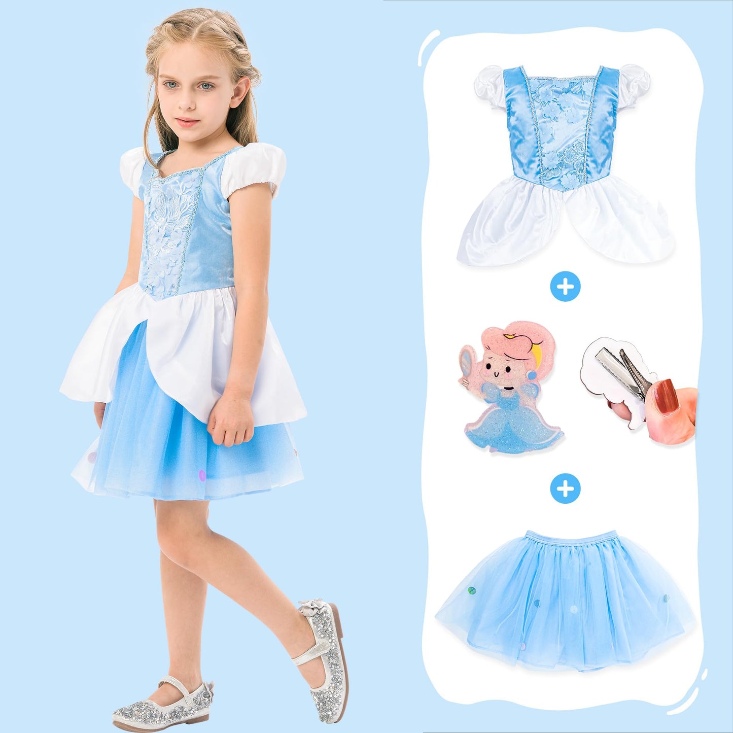 Ikali Toddler & Girls Princess Dress Up Clothes Trunk, Princess Costume For Kids Halloween Christmas Birthday 4-6 Years