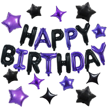 TONIFUL 35PCS Black Purple Happy Birthday Decorations Kit 16 Inch Happy Birthday Balloon Banner Decorations Supplies for Men Wom