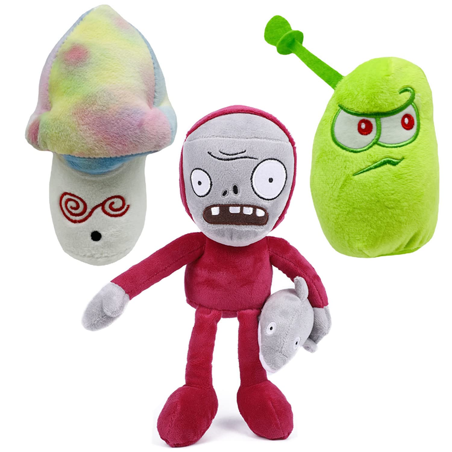 Jhesao 3 Pcs Plants And Zombies Plush Sets Zombies Toy Hypno Shroom, 1 2 Stuffed Soft Dolphin Zombie Doll, Laser Bean Pvz Plushi