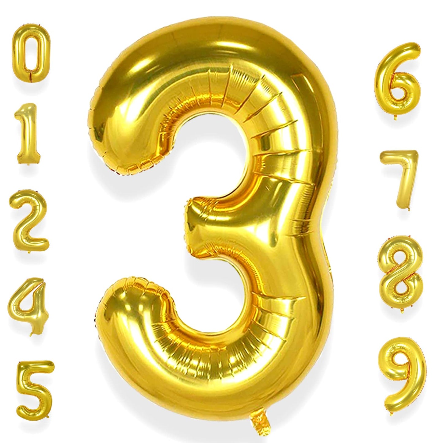 Aule 40 Inch Big Gold 3 Balloon Number Large Foil Helium Number Balloons 0-9 Jumbo Giant Happy 3Rd Birthday Party Decorations Fo