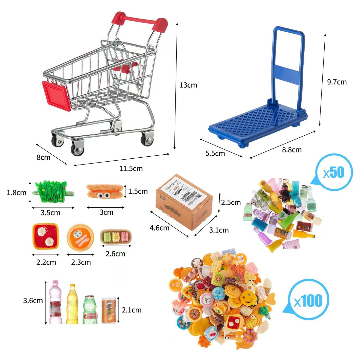 Vawuz 175Pcs Miniature Courier Box Set Shopping Mall Shipping Boxes Mini Supermarket Handcart Models 1:12 Food Drink Bottles Cans Dollhouse Pretend Play Kitchen Game Party Accessories Toys Doll House