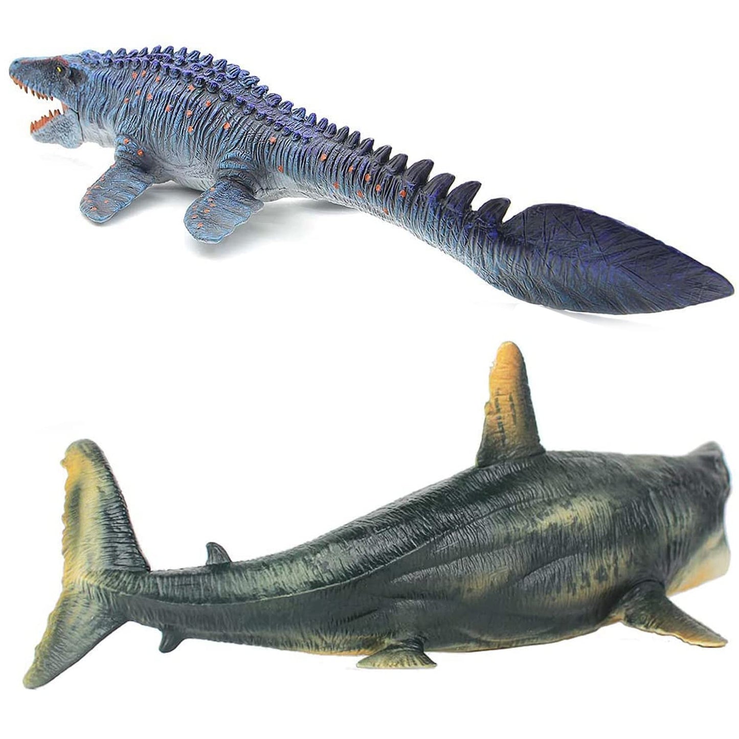 Gemini&Genius Mosasaurus And Megalodon Figurine Toy Set, Dinosaurs Toys With Movable Jaw- 13 Inches Length, Gifts For Kids Or Dino Lovers