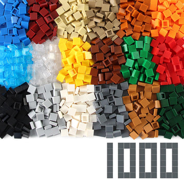 Feleph 1  1 Square Tiles 1000PCS Flat Bricks MOC Pieces and Parts, 18 Colors Bulk Studs Building Accessories for Smooth Surface,