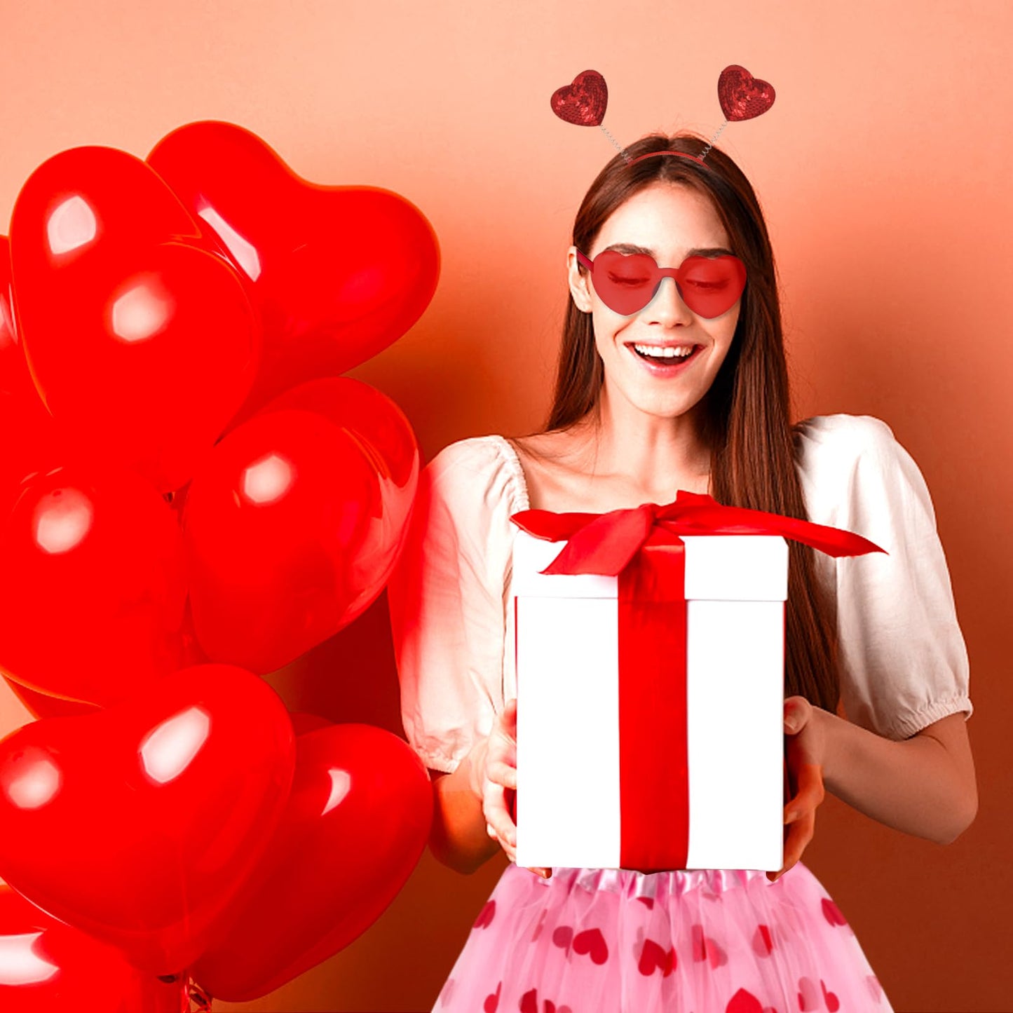 Hikkcos Pink Tutu Costume for Women - Valentine's Day Cupid Outfit with Heart Headband & Sunglasses, Medium, Polyester