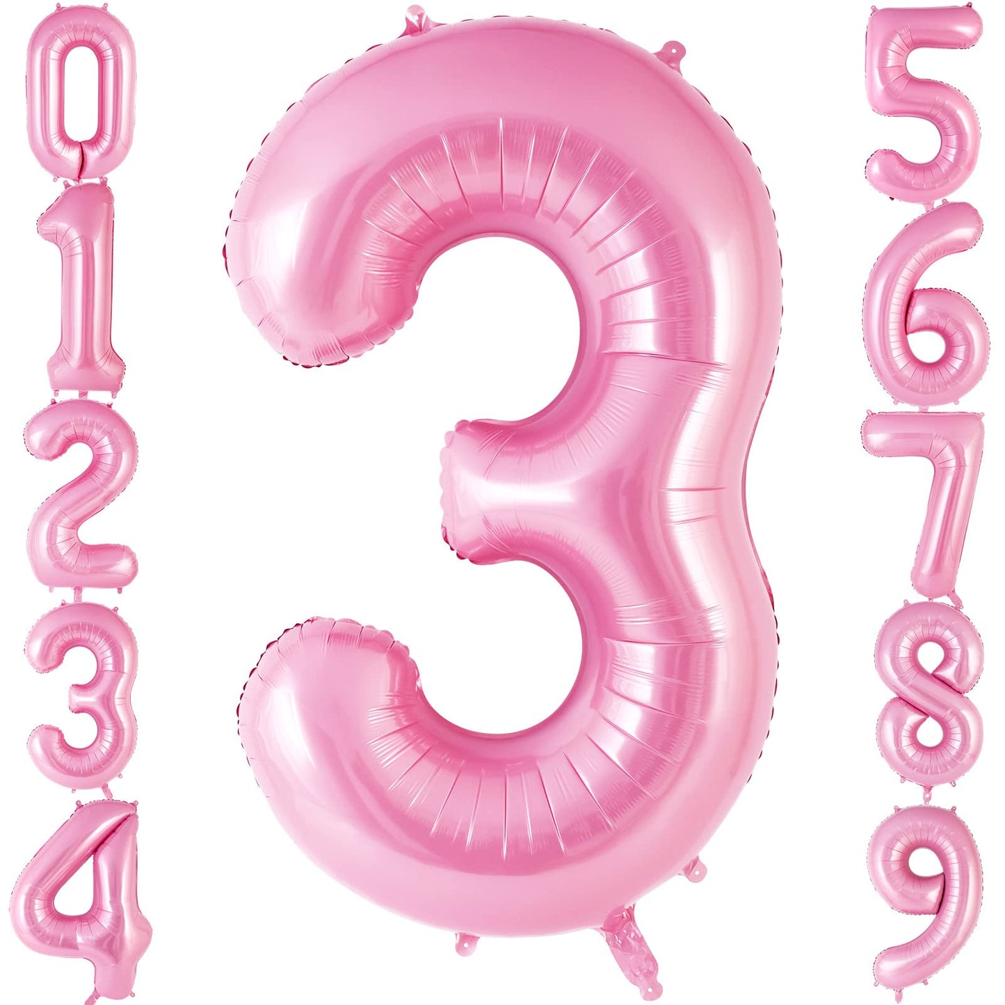 Pink Number 3 Balloon 40 Inch, Big Large Foil Helium Number Balloons, Jumbo Giant Mylar Number 3 Balloons For 3 Third Birthday P