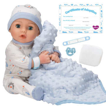 Adora Adoption Babies Collection, 16” Baby Doll With Complete 9-Piece Accessories Includes: Pacifier, Hospital Bracelet, Diaper And More! Birthday Gift For Ages 3+ - Baby Handsome