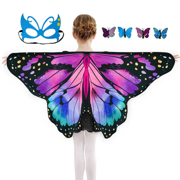 Kids Butterfly Wings Costume Girls Fairy-Wings Toddler Dress Up Play Costumes Butterfly Hair Clip Mask Party Favors (Purple Gree