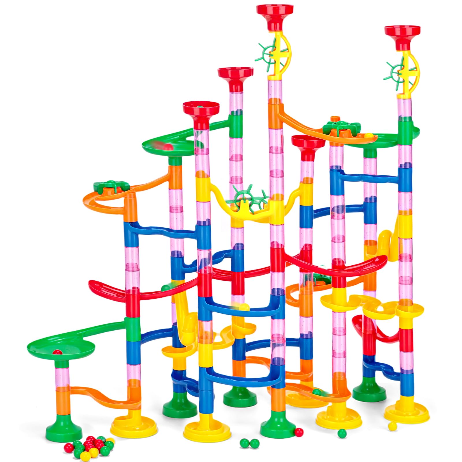 Lovestown 133Pcs Marble Run Set, Kids Construction Building Blocks Toys With 30 Plastic Marbles, Stem Educational Toys, Birthday Party Gifts For Kids, Maze Track Easter Toys, Parent-Child Game Toy