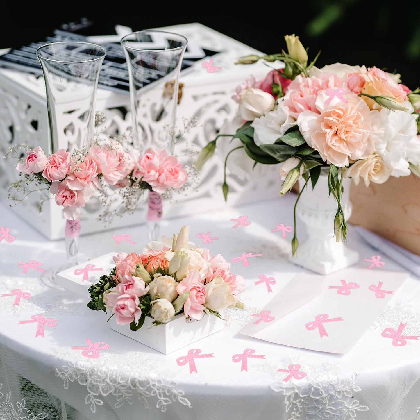 200pcs Bow Confetti, 1.6x1.4in Pink Bow Bachelor Party Confetti Glitter Table Confetti for Tying the Knot Bachelorette Birthday