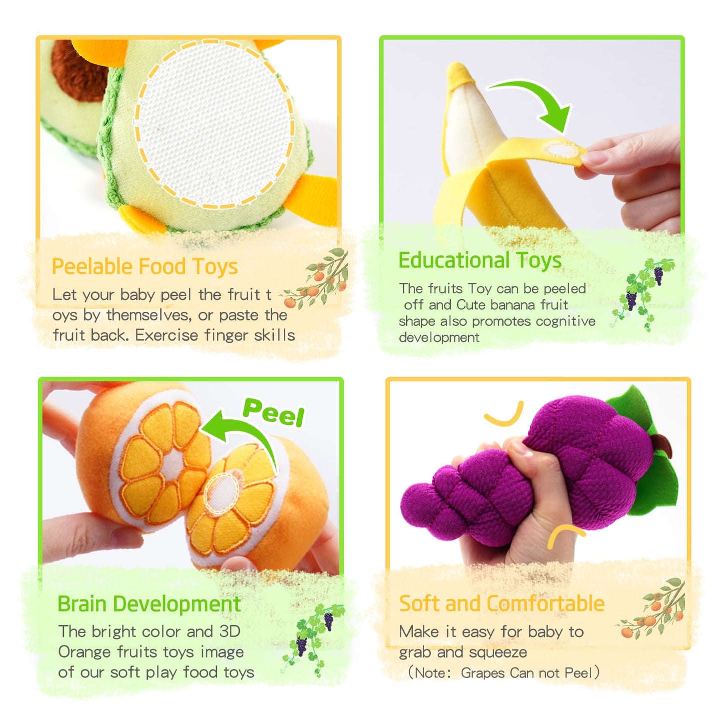 Play Food for Toddler 1-3 Year Old, Fruit Basket Plush Toy Sets, Montessori Pretend Food Kitchen Sensory Toys for Kids 18 Months