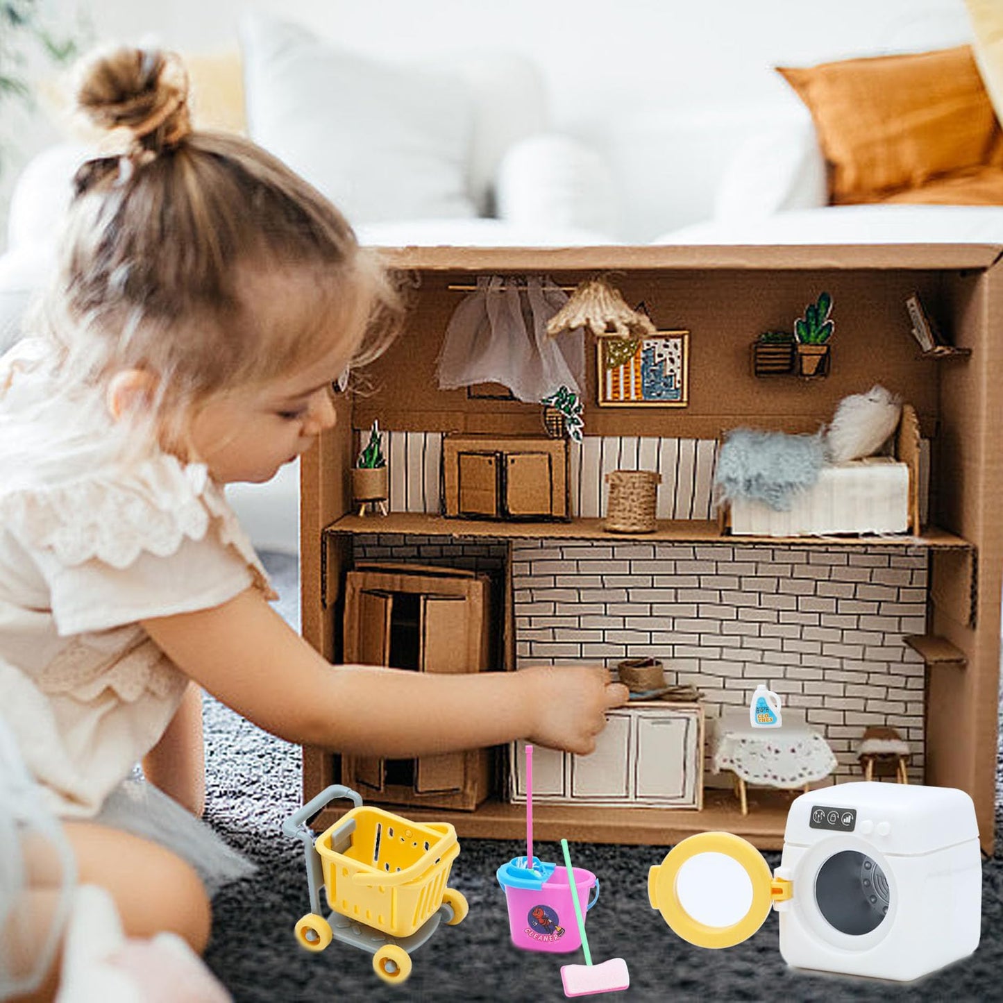 Sotogo 22 Pieces Doll Housework Cleaning Supplies Miniature Mini Dollhouse Accessories Dollhouse Furniture Decoration Accessorie
