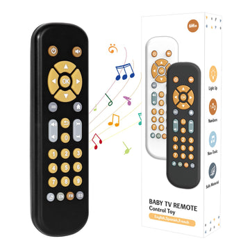 Orzbow Baby Remote Control Toy For 6 Months+ With Music, Tv Remote Toy With Realistic Light And Sound - English, French And Spanish For Infant Play - Bpa Free, Black