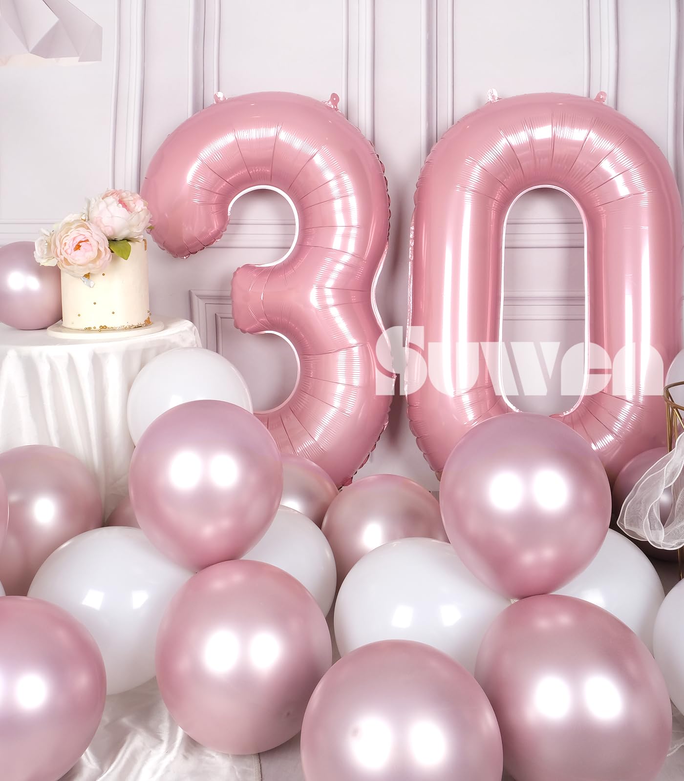 SUWEN 40 Inch Pink Helium Number Balloons 0-9 Jumbo Mylar for 30th Birthday Party Decorations