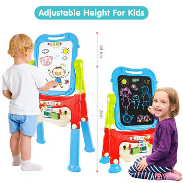 Amagoing Easel For Kids, Adjustable Standing Art Easel For Toddler, Double Magnetic Drawing Board With Painting Accessories, Gif