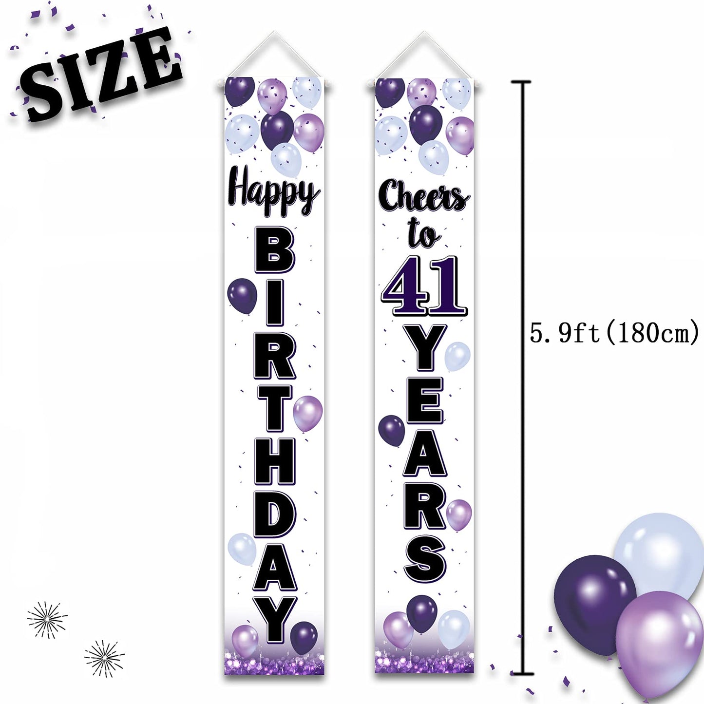 LASKYER Happy 41st Birthday Decorations,41st Purple Balloon Birthday Theme Door Hanging Banner Sign,41 Years Old Bday Party Supp