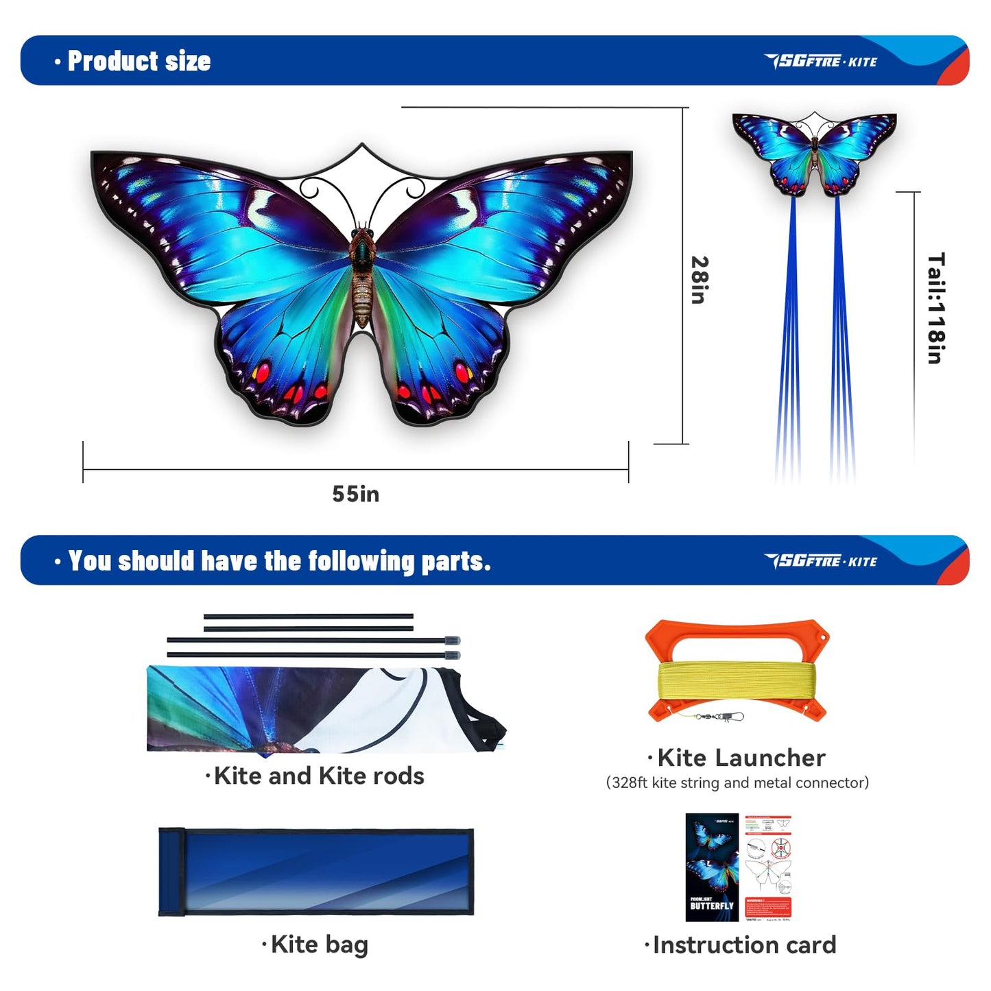 Sgftre Beautiful Butterfly Kites For Boys And Girls,Large Easy To Flyer With String And Handle,Beach Kite For Family Outdoor Act
