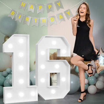 imprsv Marquee Numbers Large 16th Birthday Decoration - 3ft Light Up Number 16, White, Pack_16 for Sweet 16 Party and Anniversary