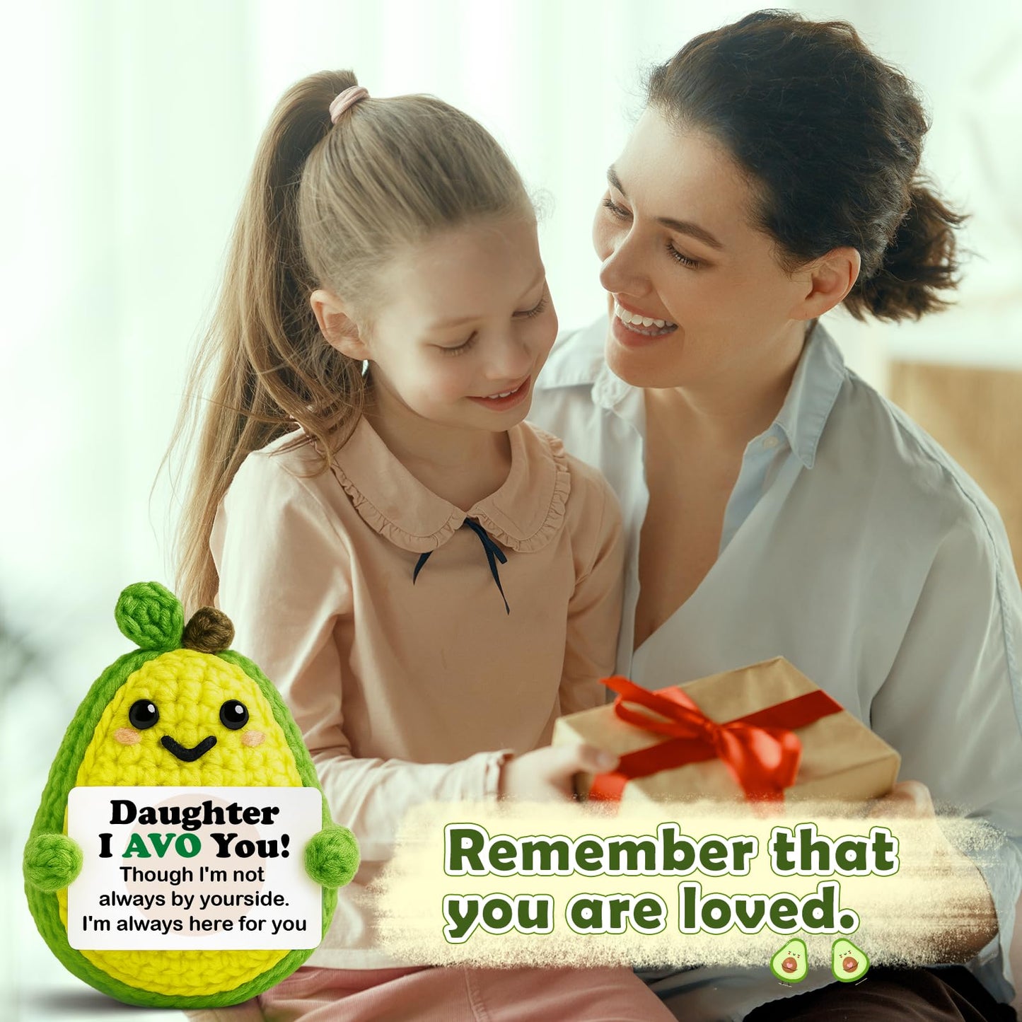 GiftMark Daughter Gifts from Mom Dad Positive Crochet Avocado Emotional Cheer Support Crochet Mini Handmade Funny Birthday Graduation Gift Present Ideas for Daughter Teen