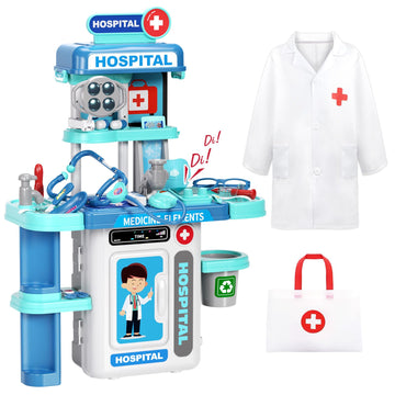 Doctor Kit for Kids Toddlers 3-8, 2 in 1 Kids Doctors Play Set with Costume, Stethoscope and Surgical Light, Pretend Medical Sta