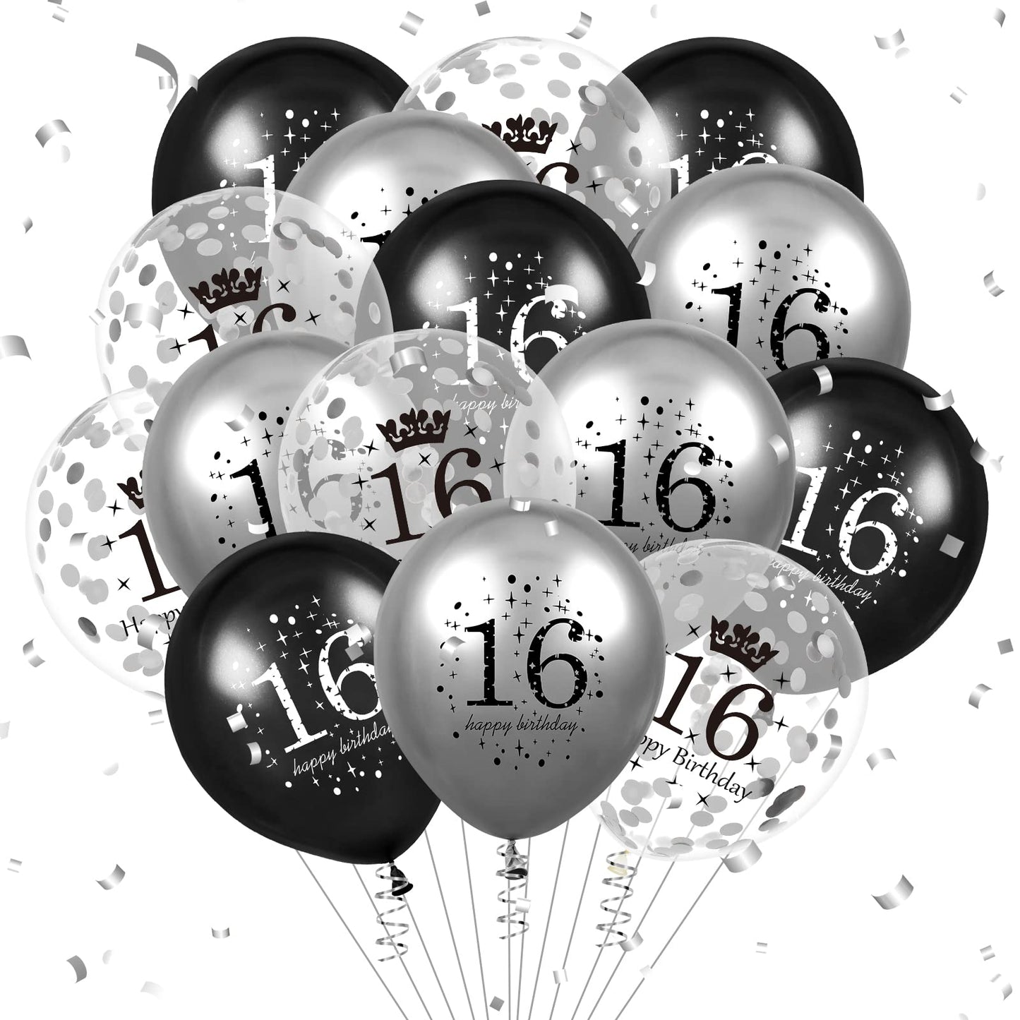 16Th Birthday Balloons Kids Decorations 15Pcs Black Silver Happy 16Th Birthday Party Latex Confetti Balloons For Kids Boys Girls 16Th Anniversary Happy Birthday Party Decor Supplies 12 Inches