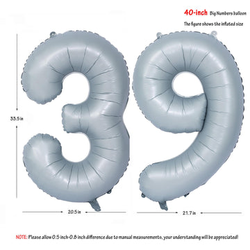 40 In Matte Gray Number Balloons Helium Foil Mylar Balloon Birthday Party Banquet Decoration 39