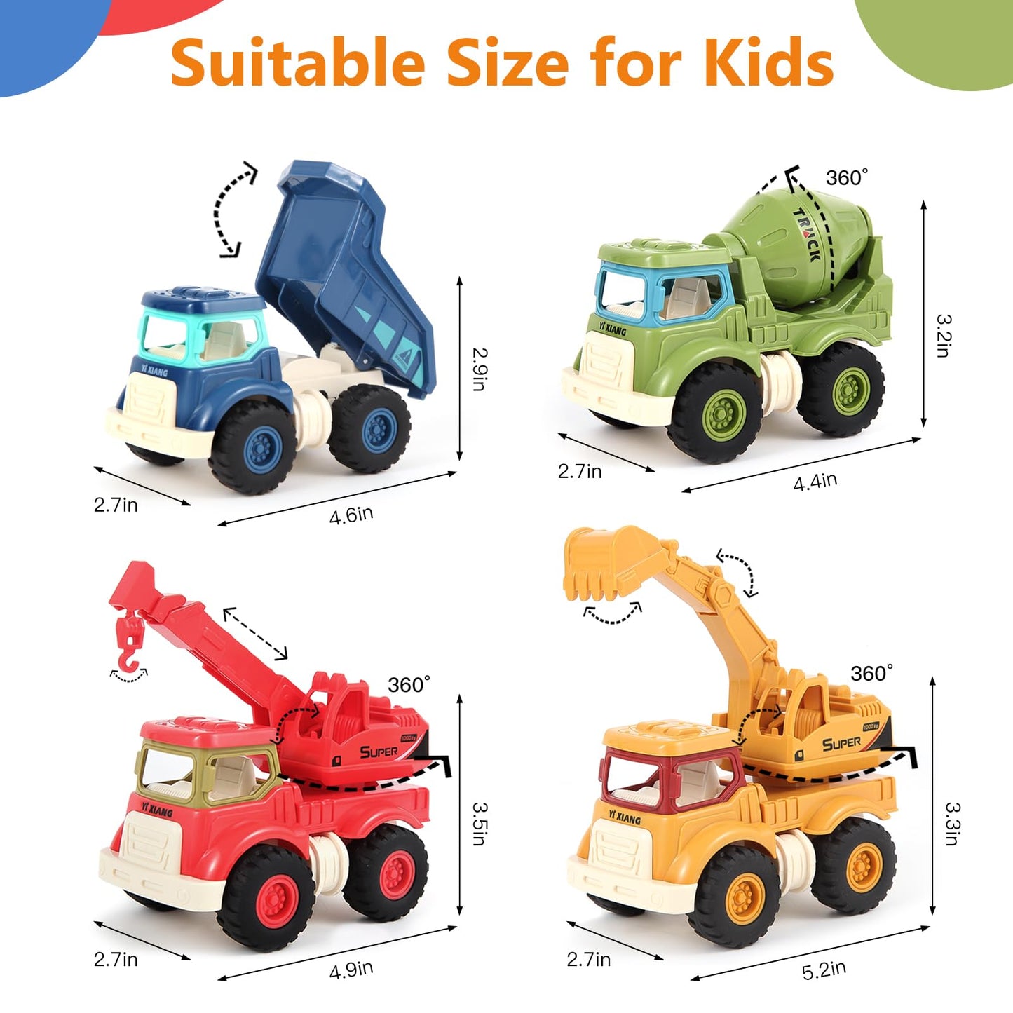 Olbyefly Construction Toys for 2 3 4 5 Years Old Boys Girls Kids Toddlers, Sandbox Excavator Toy Construction Truck Toys Vehicle