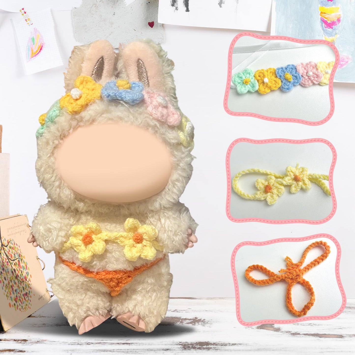 17cm Doll Clothes Labubu Clothes for 6.7inch(17cm) Dolls enhanced Doll Outfit with Hat and Accessories(Clothes Only) (Yellow)