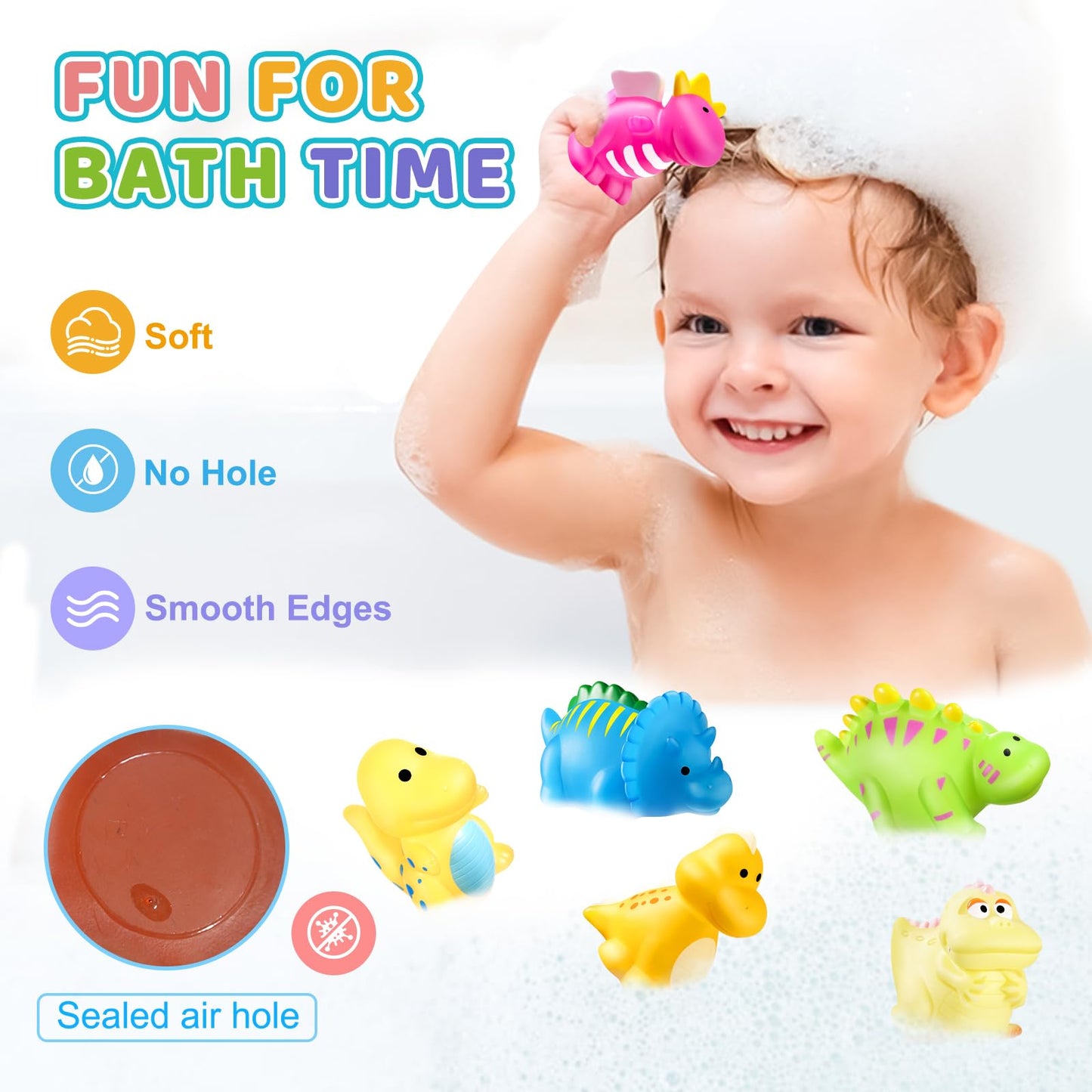 Color Changing No Hole Bath Toys For Kids Toddlers, Dinosaur Bath Toys For Kids With Drying Bag, Toddler Bath Toys Water Toys Fl
