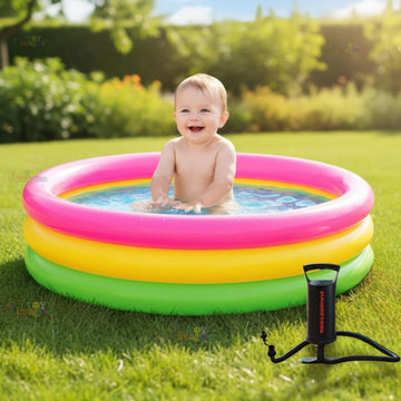Toy Imagine 3 Ft Inflatable Pool For Kids - Laminated Pvc Sunset Glow Round Baby Swimming Pool For 1-2 Kids | Portable Foldable 